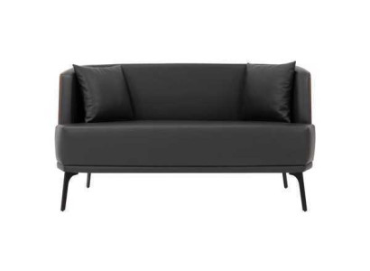 Black Living room 2-Seater Upholstery Imitation leather Sofa 2-Seater Leather Couch